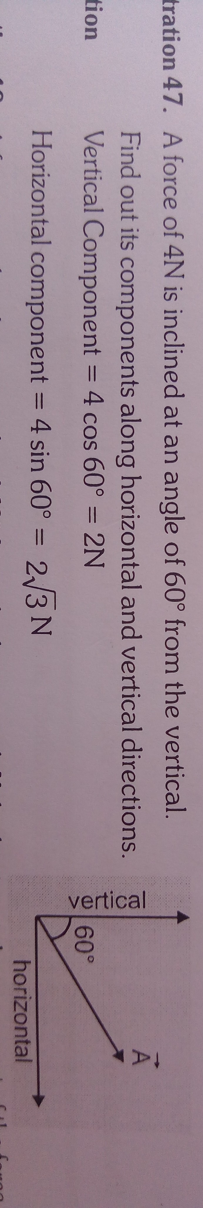 Question image for Why they took vertical component as 4cos 60 and ho
